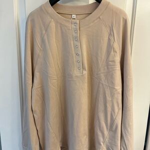 Anrabess Women’s Beige Long Sleeve Henley Tunic Shirt Size Medium